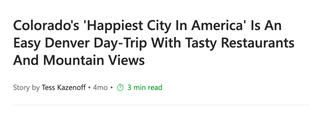 Colorado's 'Happiest City in America' Is an Easy Denver Day-Trip With Tasty Restaurants and Mountain Views